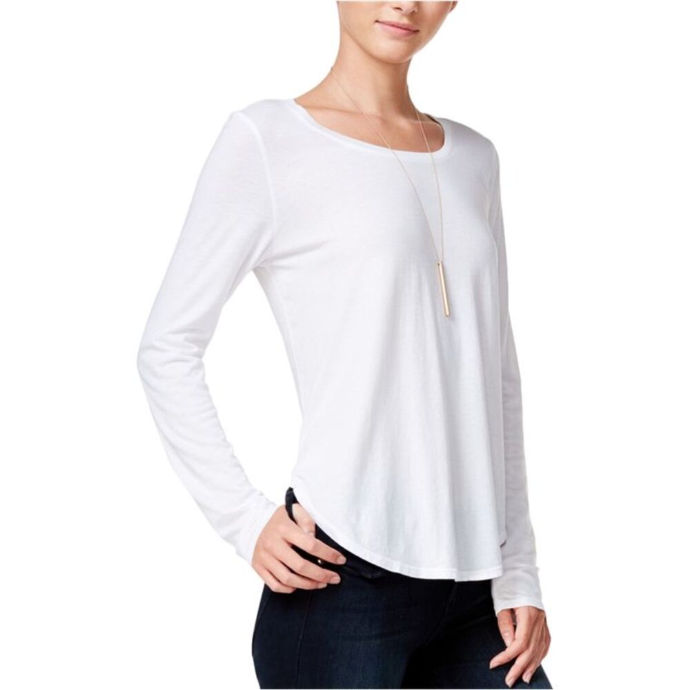 Chelsea Sky Womens High-Low Basic T-Shirt, White, XL, DM